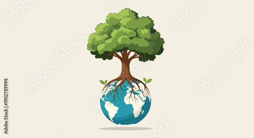 Tree embracing Earth with sprawling roots worldwide