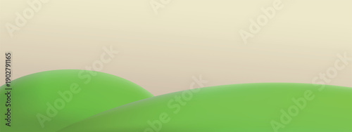 3d background with green mountain. Cute cartoon scene with green grass hills and sunny backdrop