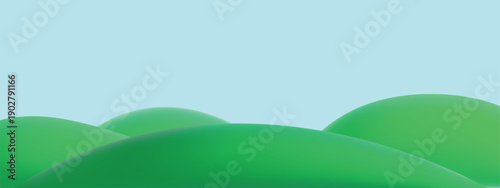 3d hill landscape with green grass. Cartoon vector background with country side scene