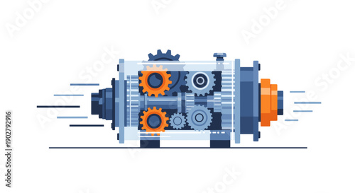Complex Mechanical Gearbox with Interconnected Components.