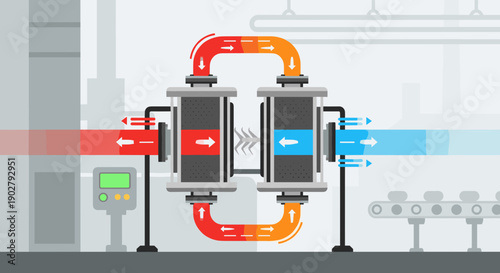 Heat Exchanger System with Pipes and Valves.