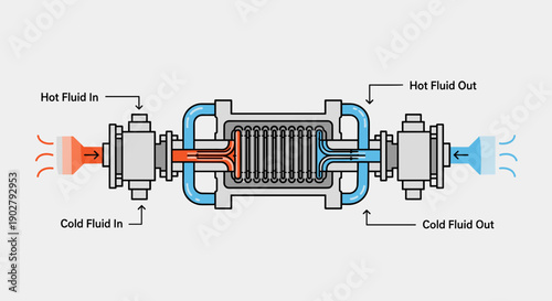 Heat Exchanger Diagram with Fluid Flow.