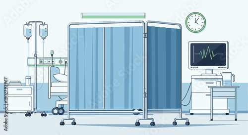 Hospital ICU Ward with Medical Equipment.