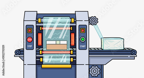 Industrial Packaging Machine with Control Panels.