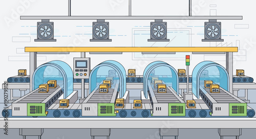 Industrial Production Line with Automated Machinery.