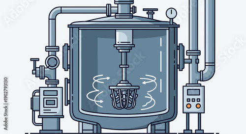 Industrial Mixing Tank with Agitator and Controls.