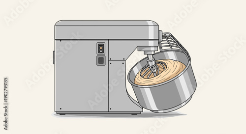 Industrial Stand Mixer with Dough Inside.