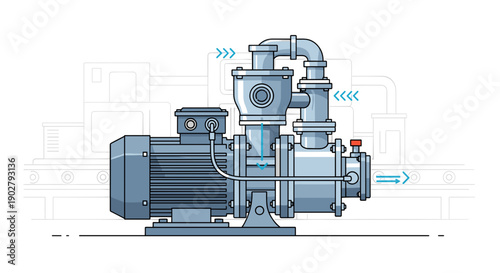 Industrial Pump System with Motor and Piping.