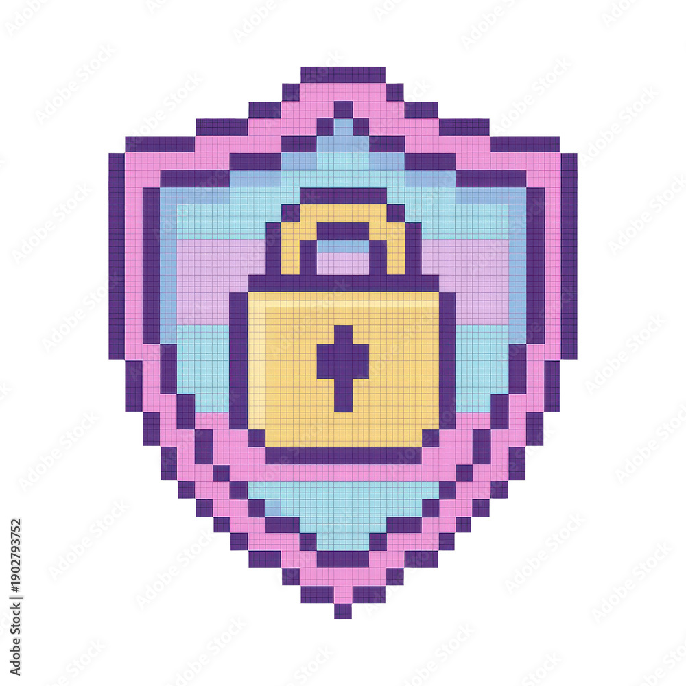 Obraz premium PNG Pixelated shield with lock