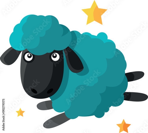 Flying lamb in night stars sky. Dream mascot