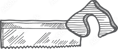 Hand saw sketch. Carpenter tool. Lumberjack instrument
