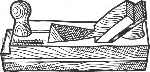 Woodwork tool drawing. Craft plane. Carpenter equipment