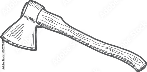 Axe sketch. Hand drawn wood cutting tool