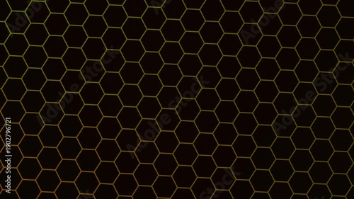 Dark background featuring glowing yellow orange and red geometric honeycomb pattern texture creating a seamless loop