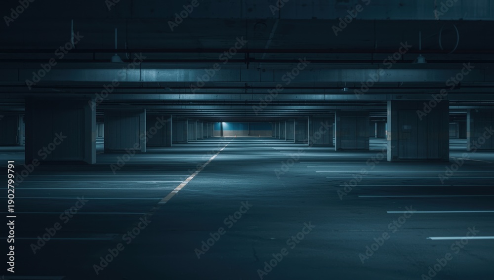 Fototapeta premium Dimly lit vacant underground garage