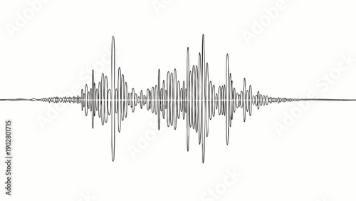 Abstract black and white sound wave graphic representing audio frequency, digital signal processing, and modern communication technology on a clean white background.