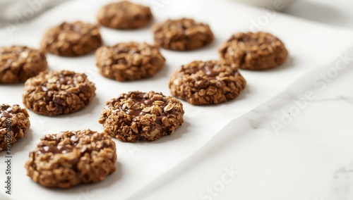 Wallpaper Mural No-bake peanut butter oatmeal chocolate cookies on parchment, horizontal, with space Torontodigital.ca