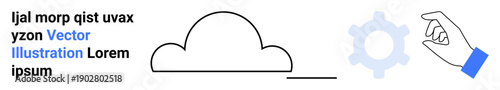 Cloud technology, IT infrastructure, data management, innovation, digital solutions, system configuration. Cloud symbol with gear and a hand gesture. Cloud technology and IT infrastructure visual