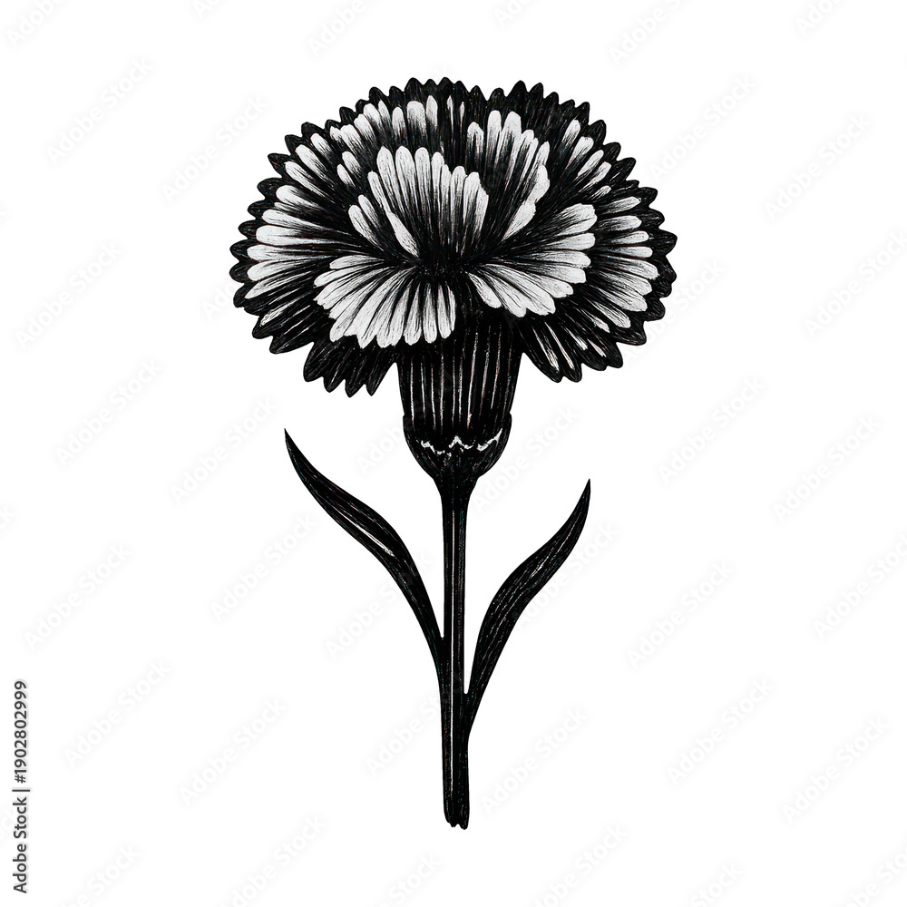 Fototapeta premium PNG Elegant monochrome carnation illustration.