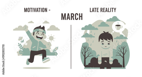 Man Contrasting Motivation and Late Reality.