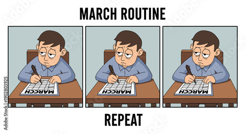 Man Writing at Desk in Routine.