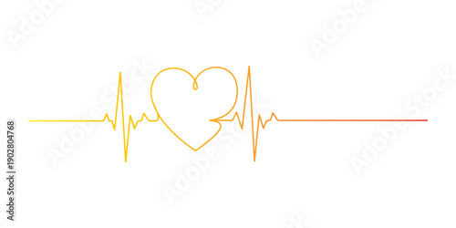 Continuous one line of a heart combined with an ECG pulse, health and life symbolism, drawn illustration.