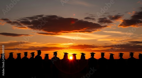 Silhouettes of a row on graduating students