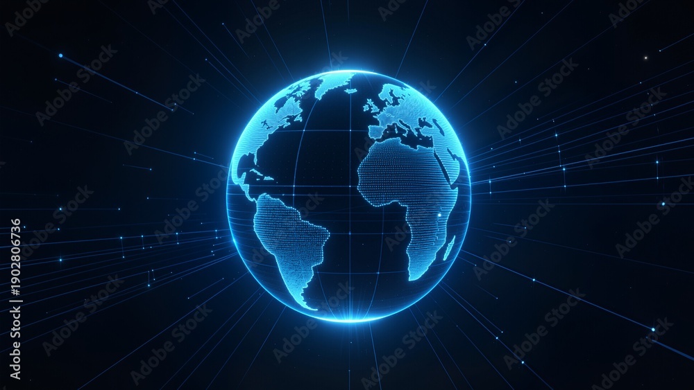 Obraz premium Blue digital globe with network lines