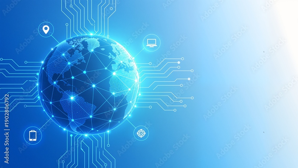 Obraz premium Global network with earth and circuit