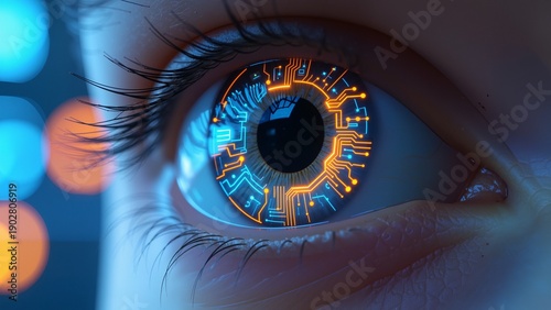 Human eye with digital circuit overlay