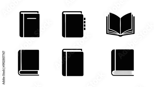 Vector illustration of various book icons, graphic elements on transparent background for education, library and learning concepts
