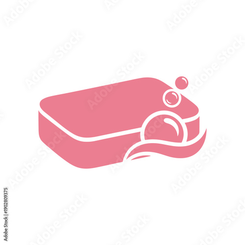 Pink soap bar with bubbles for cleaning and hygiene purposes.