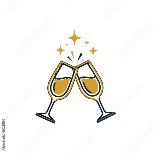 Celebrating success with champagne toast in elegant golden glasses