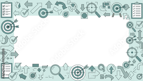 Business icons border frame with various symbols and signs for marketing and design concepts for creative projects and presentations