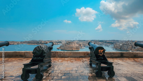 Upper Barrakka Gardens cannons in Valletta Old Town in Malta