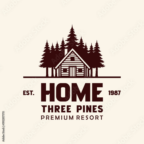 Silhouette of three pines tree similar to evergreen Forest Landscape classic vintage logo design