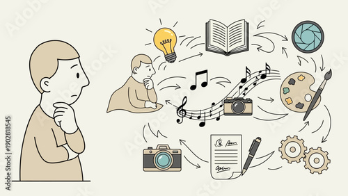 Man Thinking About Creative Ideas and Inspiration.