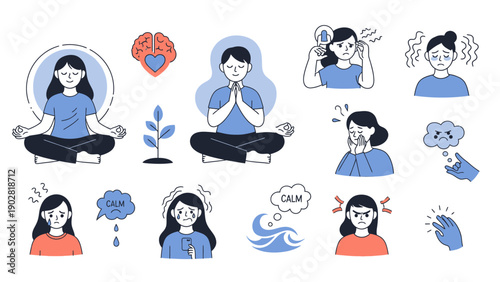 Mental Health and Emotional Well Being Illustrations.