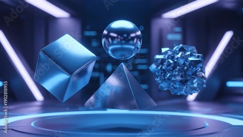 Futuristic Robot with Geometric Shapes Neon Lights.