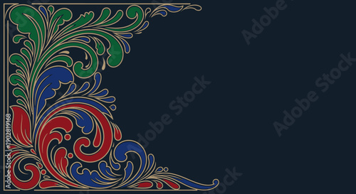Classical Ornate Colorful Corner Ornament Dark Blue Background