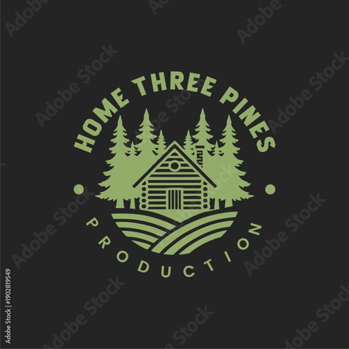 Silhouette of three pines tree similar to evergreen Forest Landscape classic vintage logo design