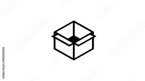 Open Cardboard Box Isometric Line Art Icon. Minimalist Packaging, Delivery, Storage, and Unboxing Symbol for Logistics.