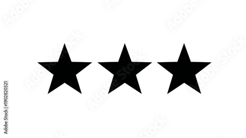 Three Black Stars Rating Icon on White Background. Quality, Review, Feedback, Achievement Symbol. Product Service Ranking