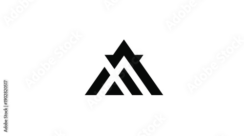 Modern abstract geometric black triangle logo design. Minimalist symbol concept with mountain peaks or initial 'A' on a clean white background.