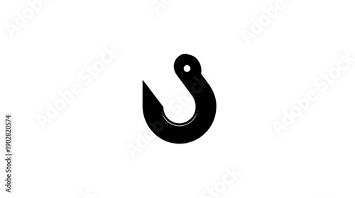 Black industrial lifting hook silhouette on a white background, representing strength, connection, and heavy duty equipment.
