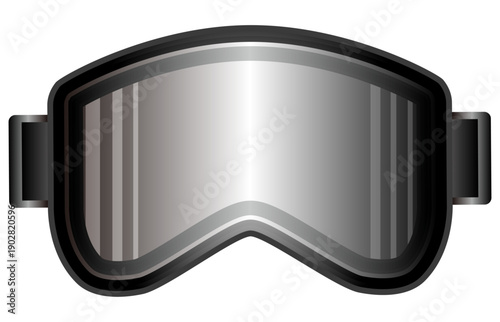 夏では海で使う水中めがね、冬では雪の上のスポーツのスキーやスノーボードで使うゴーグルをイメージしてデザイン、色は白や黒や灰のモノクロでペイントしグラデーションも付けて近未来のようなサイバーな要素もあるグラフィックのベクターのイラスト素材
