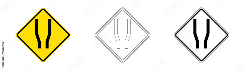Фотография Road widening both sides traffic sign in vector formatin vector format