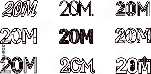 Twenty million text graphic design elements in various styles and fonts  twenty million text graphic design elements