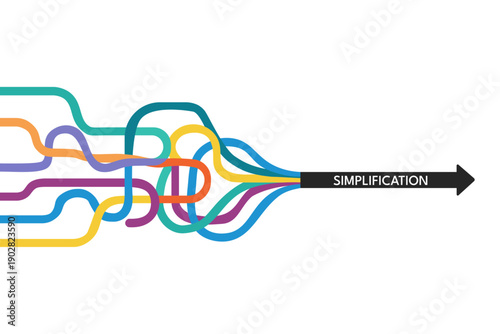 Colorful lines merging into single arrow illustrating process simplification