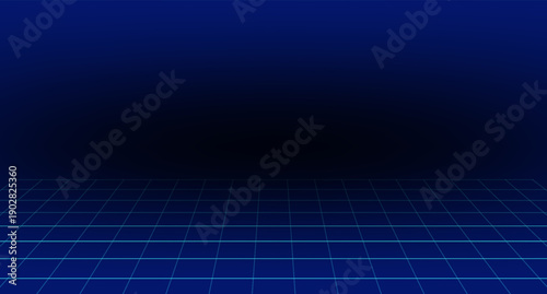 Synthwave Grid Background, Blue Neon Retro Sci-Fi, 3D Render Abstract Background Texture